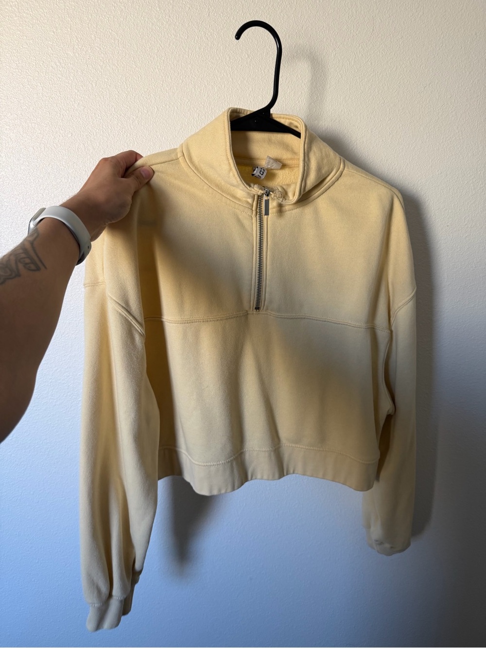 Divided Pale Yellow Half-Zip Cropped Sweater